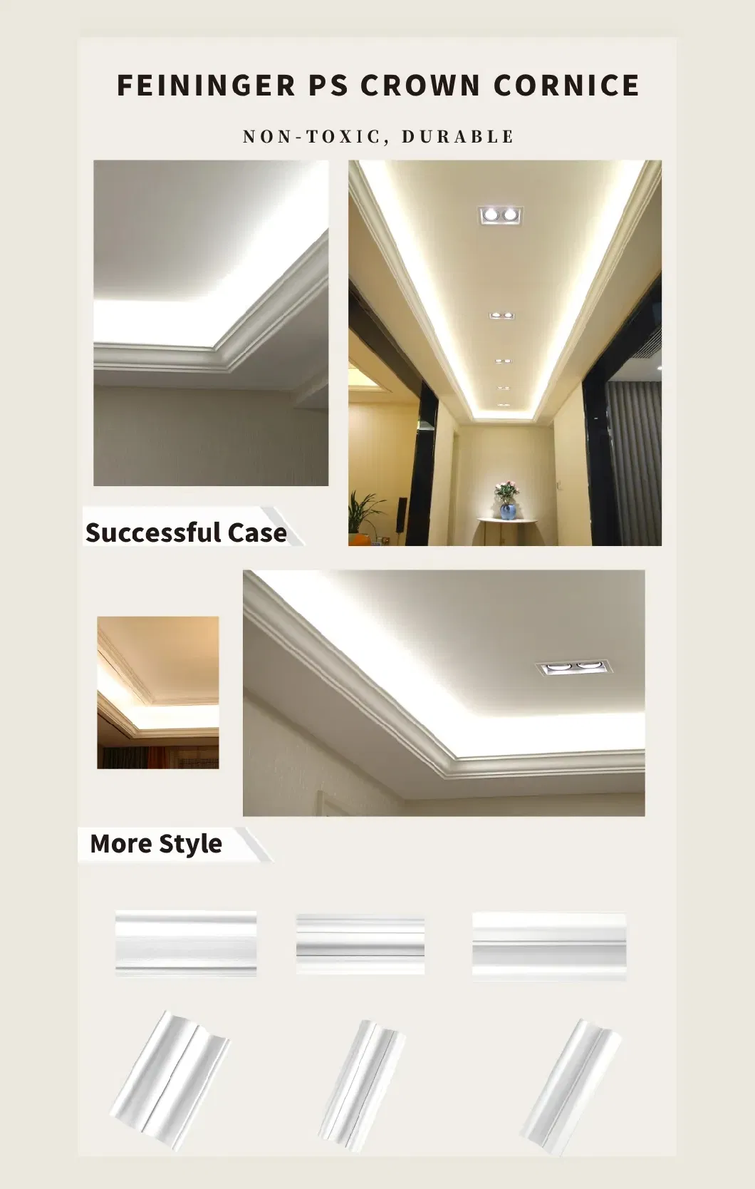 Style Interior Decorative Ceiling Crown Molding Cornices PS Polyurethane Moulding of Pop Molding